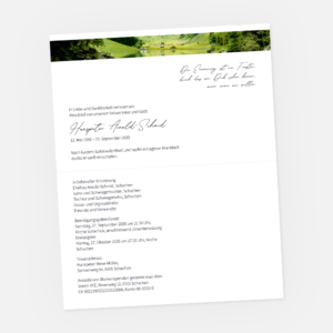 Leidzirkular mit dem Seealpsee in Appenzell Innerhoden. Einladung zur Trauerfeier in der Farbe weiss online gestalten.