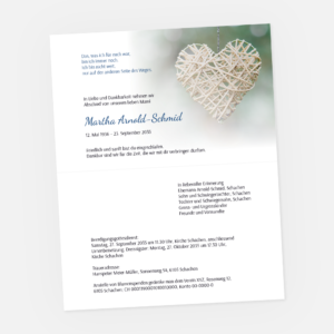 Leidzirkular mit beigem Herz. Einladung zur Trauerfeier in der Farbe schwarz online gestalten.