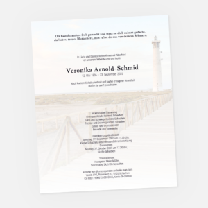 Leidzirkular mit Steg und Leuchtturm. Einladung zur Trauerfeier in der Farbe schwarz online gestalten.