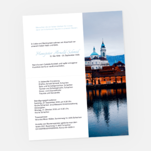Leidzirkular mit der St. Ursen Kathedrale. Einladung zur Trauerfeier in der Farbe blau online gestalten.