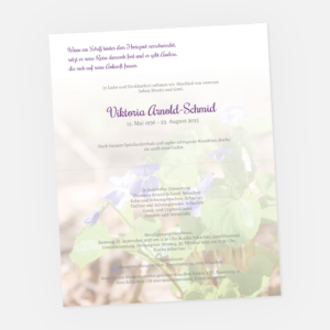 Leidzirkular mit Veilchen. Einladung zur Trauerfeier in der Farbe violett online gestalten.