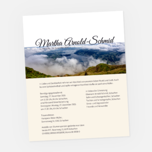 Danksagungskarten mit Zugersee. Einladung zur Trauerfeier drucken.