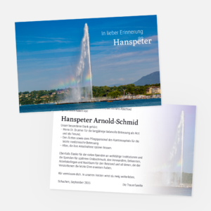Danksagungskarten mit Jet d'Eau. Einladung zur Trauerfeier in der Farbe schwarz online gestalten.