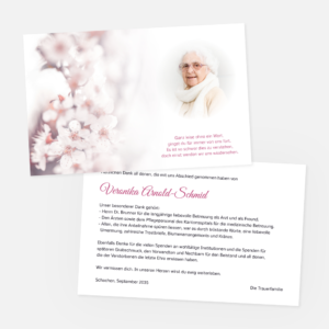 Danksagungskarten mit Kirschblüte. Einladung zur Trauerfeier in der Farbe pink online gestalten.