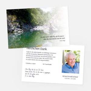 Danksagungskarten mit klarem Wasser. Einladung zur Trauerfeier in der Farbe schwarz online gestalten.