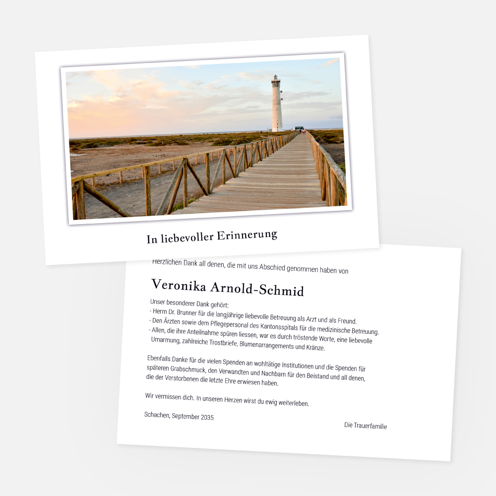 trauerkarten-danksagungskarten-leuchtturm-mit-steg-st-88164-020-vorschau1 Danksagungskarten mit Steg und Leuchtturm. Einladung zur Trauerfeier in der Farbe schwarz online gestalten.