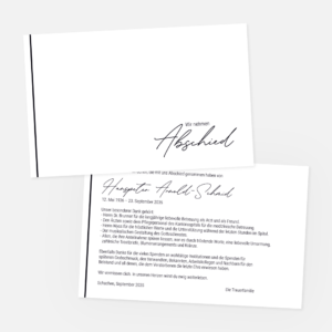 Danksagungskarten mit schwarzer Linie. Einladung zur Trauerfeier in der Farbe schwarz online bestellen.