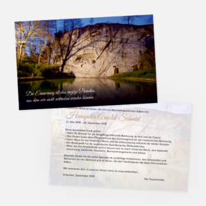 Danksagungskarten mit Löwendenkmal in Luzern. Einladung zur Trauerfeier in der Farbe braun online gestalten.