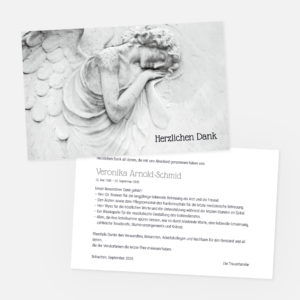 Danksagungskarten mit Steinfluegel. Einladung zur Trauerfeier in der Farbe grau online gestalten.