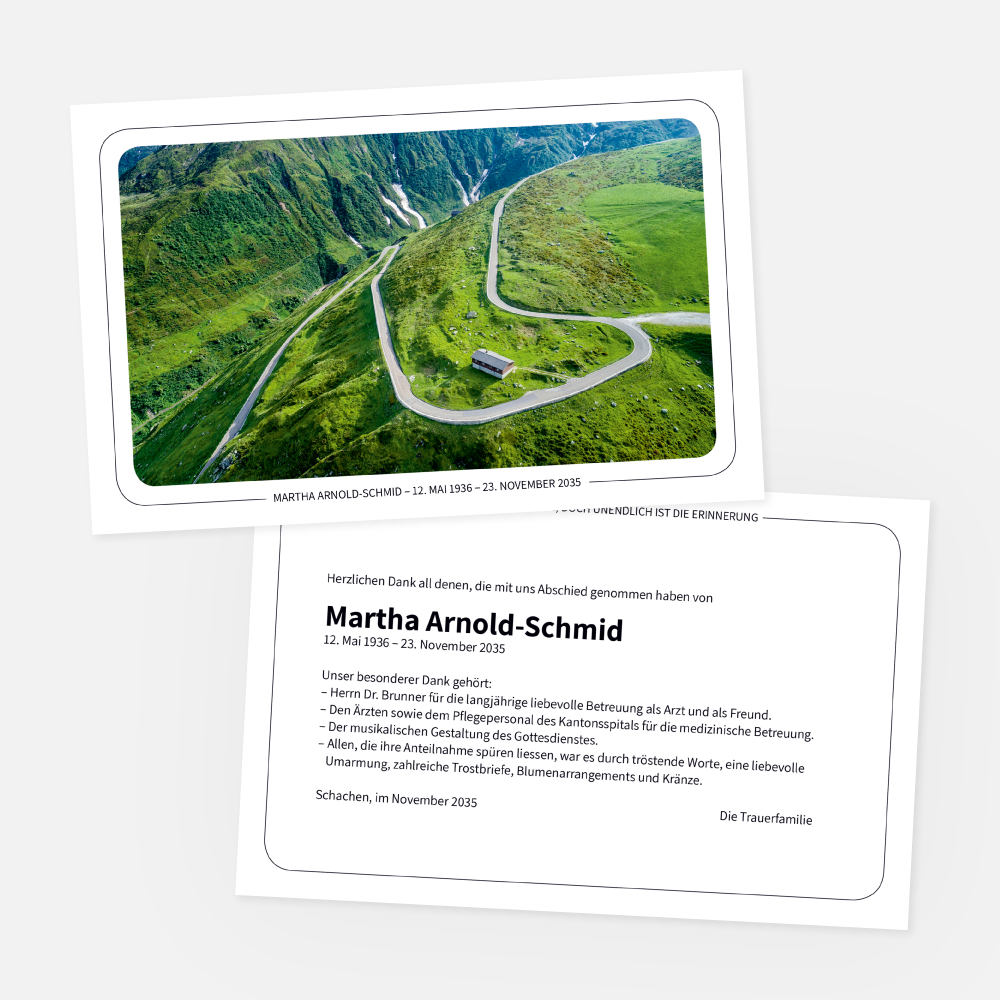 trauerkarten-danksagungskarten-uri-furka-pass-st-88218-020-vorschau1 Danksagungskarten mit Furka Pass. Einladung zur Trauerfeier in der Farbe schwarz online gestalten.