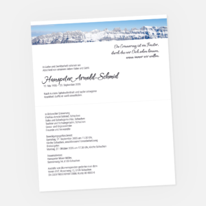 Leidzikular mit Churfirsten. Einladung zur Trauerfeier in der Farbe blau online gestalten.