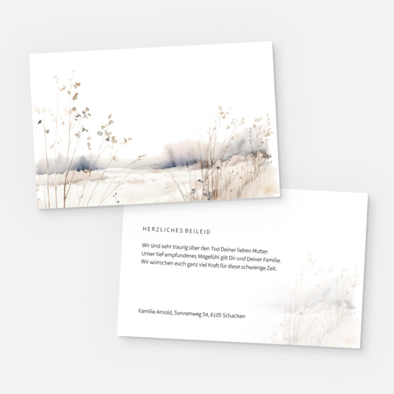 Kondolenzkarte mit Aquarell. Einladung zur Trauerfeier in der Farbe weiss online gestalten.