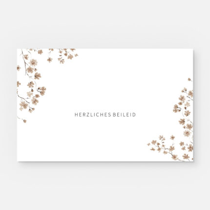 Kondolenzkarte mit Blumen. Einladung zur Trauerfeier in der Farbe weiss drucken.