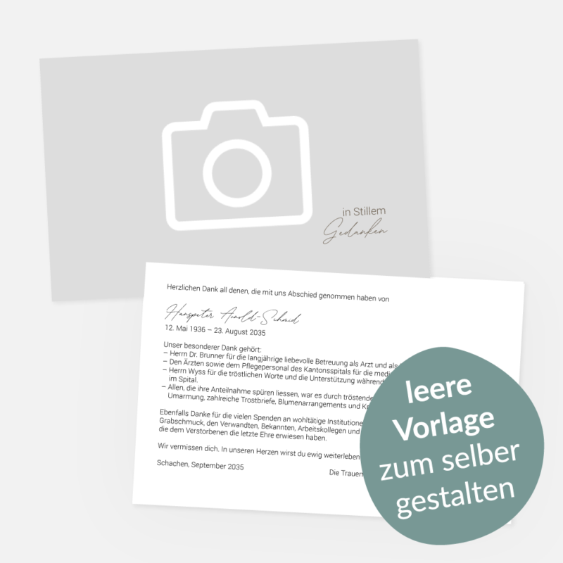 Danksagungskarten mit individueller Gestaltung. Einladung zur Trauerfeier online bestellen.