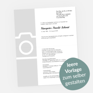 "Vorlage zum selbst gestalten" in grünem Kreis. Ideal zum Drucken von Trauer- oder Leidzirkularen.