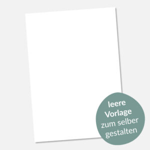 Ein weißes, leeres Blatt Papier, leicht geneigt, mit einem grau-grünen Kreis in der rechten unteren Ecke, der den deutschen Text "leere Vorlage zum selbst gestalten" enthält.